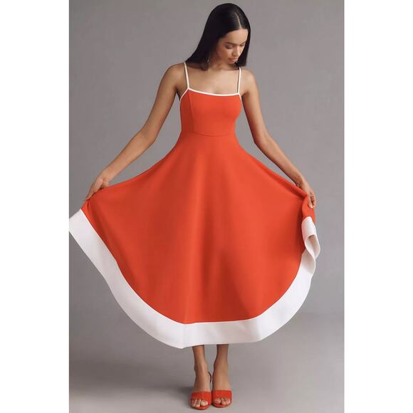 nwt ANTHROPOLOGIE MAEVE sz 2X A-line color block midi dress in red - Picture 1 of 4